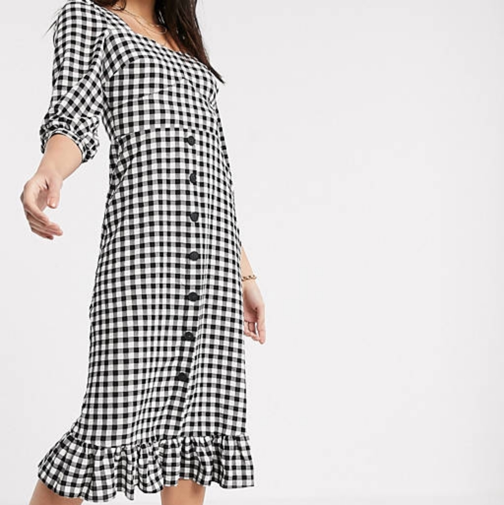 Warehouse Gingham Peplum Midi Dress